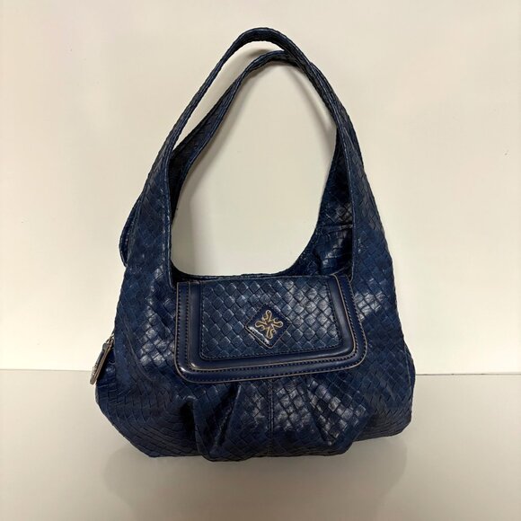 Simply Vera, Vera Wang Blue Purse Blue Woven Shoulder Bag Multiple Compartments - Picture 1 of 12